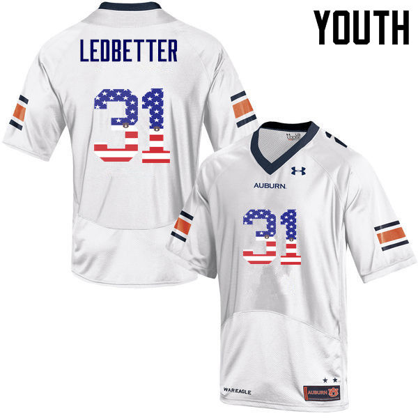 Youth #31 Sage Ledbetter Auburn Tigers USA Flag Fashion College Football Jerseys-White
